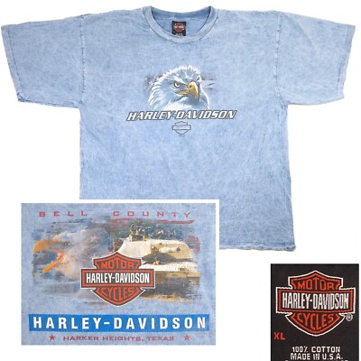 Vintage Y2K Harley Davidson T-Shirt Blue Eagle Tank 05 Harker Heights Texas XL