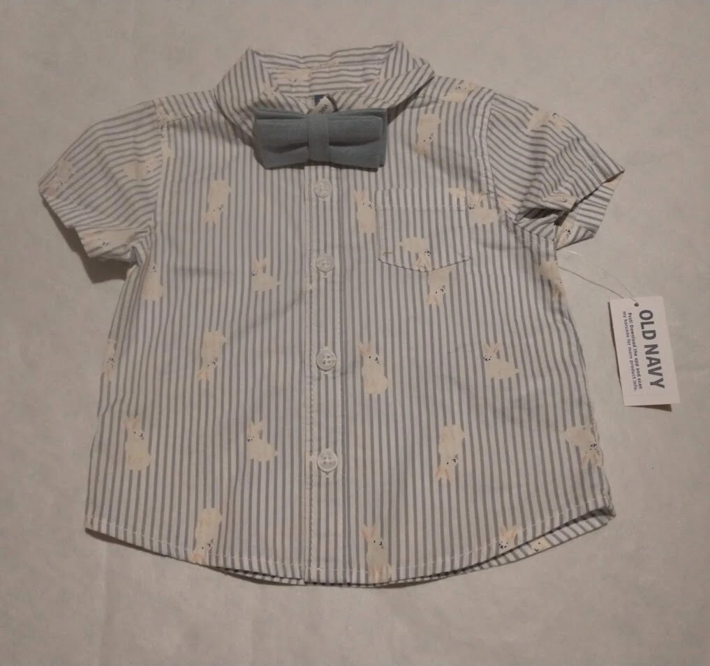 NWT Old Navy Bunny Rabbit Easter Button Up Shirt Bow Tie 6 12