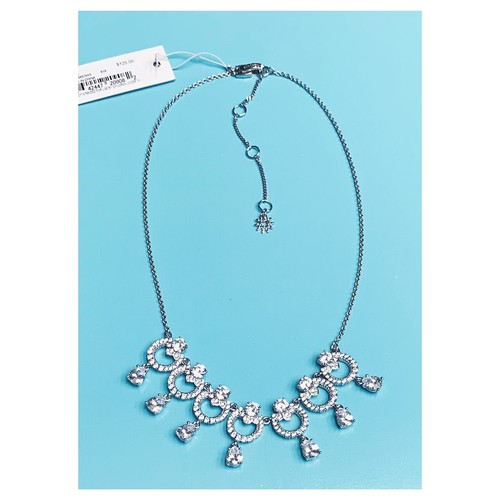 NWT MARCHESA Silver Tone With CZ Stones Teardrop Link Statement Necklace~$125 - Picture 2 of 5