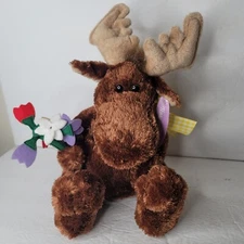Animal Adventure For Harry & David Plush Moose w Flowers and Bow Plush Appx 13"