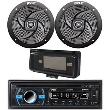 Pyle USB Marine Bluetooth CD Radio, Cover, 2x 5.25" 180W Black Boat Speakers