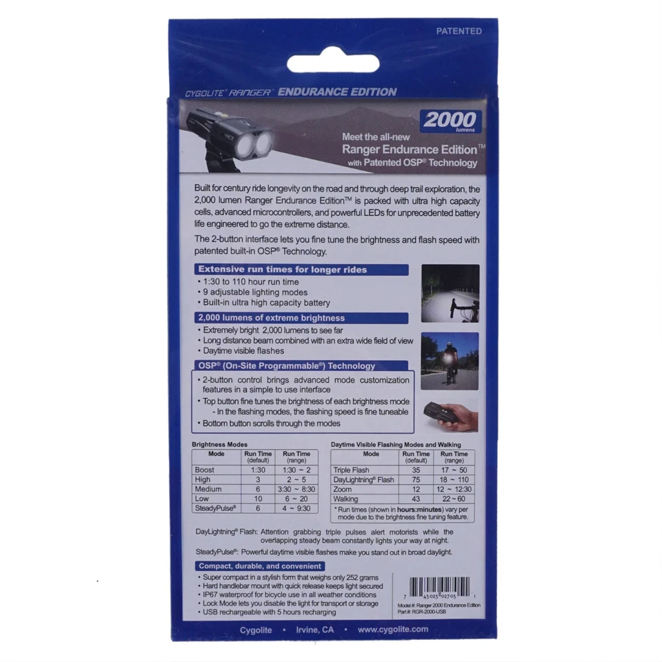 Cygolite Ranger 2000LM Endurance USB Bike Front Head Light 9 Modes - Image 3 of 3