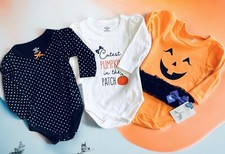 Baby Girls 0-3 month Halloween Tops Snap Bottom Bodysuits 3Piece Pumpkin New
