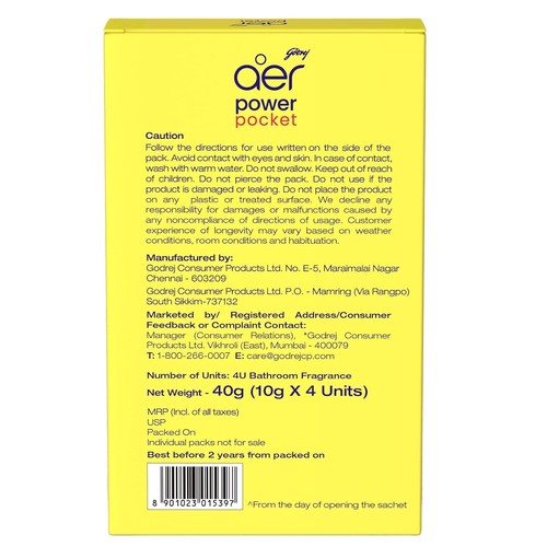 Godrej aer Power Pocket | Bathroom Freshener Assorted Pack Of 4 (40G) free shipp - Picture 5 of 6