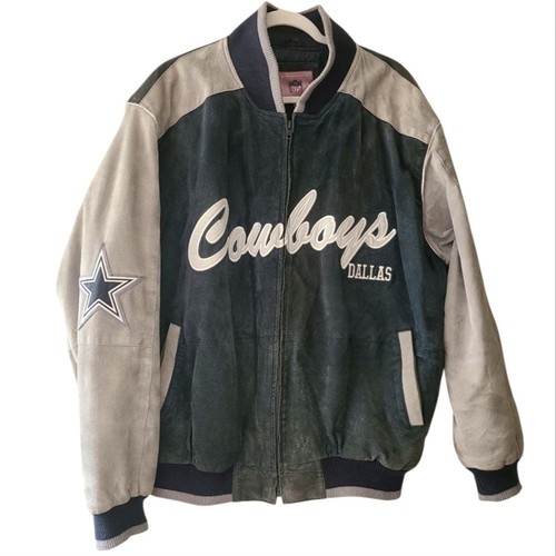 vintage dallas cowboys suede varsity jacket blue and grey size Xl