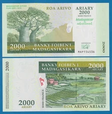 Madagascar 2000 Ariary P 93 2007 - 2012 UNC Commemorative,