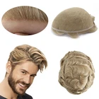 Mens Toupee Swiss Lace Human Hair Replacement Systems Blonde Hair Pieces #22R