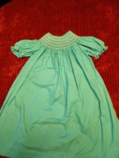 Blue Geo Smocked With Pearls Short Sleeve Bishop Dress 3T