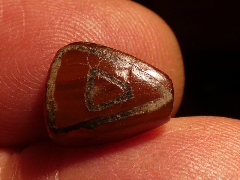 ANCIENT PYU KUSHAN LINE DECORATED 4 EYE AGATE BEAD RARE COLORS 11.6-9.7-4.5 MM