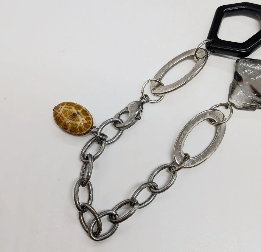 Leopard Print Tortoise Shell Mixed Media Statement Chunky Necklace Adjustable - Image 3 of 3