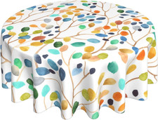 Spring Summer Tablecloth 70 Inch Round, Colorful Floral Leaves Decorations Table