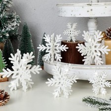 12 Pcs Glitter Snowflake Decorations 3D Wooden Snowflake Tabletop Decor Chris...