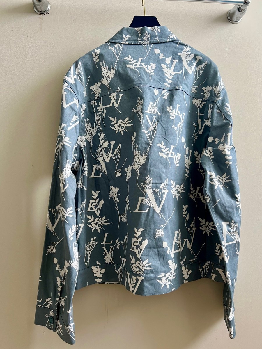 Authentic Louis Vuitton LV Leaf Print Blue & White Denim Jacket Size 50 View 6