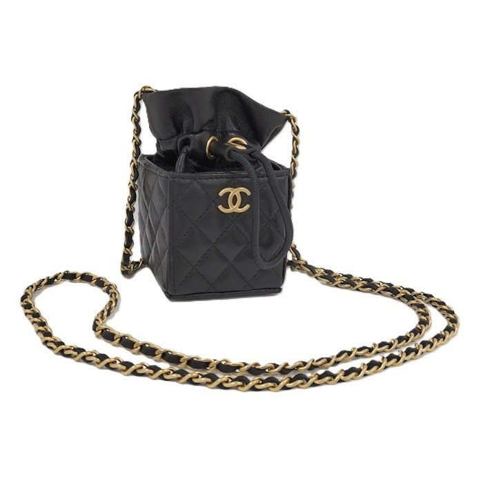 CHANEL Chain Shoulder Bag Matelasse Mini Drawstring Square Leather 467791