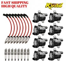 Set of 8 Round Ignition Coil Pack UF262 with Spark Plug and Wire For Chevy GMC