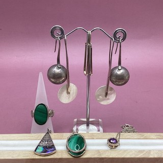 Vintage Sterling Silver 925 Gemstone Jewellery Bundle Malachite Pearl MO#8616