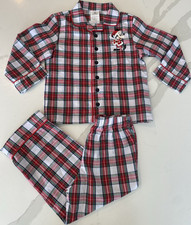 Disney store embroidered Mickey Mouse Plaid 2-Piece Christmas Pajama Set