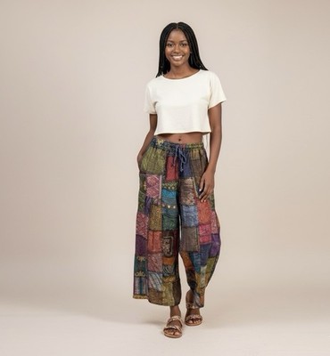 Patchwork Wide Leg Pants Multicolored- Patch Hand-Made Unique Design. Assorted