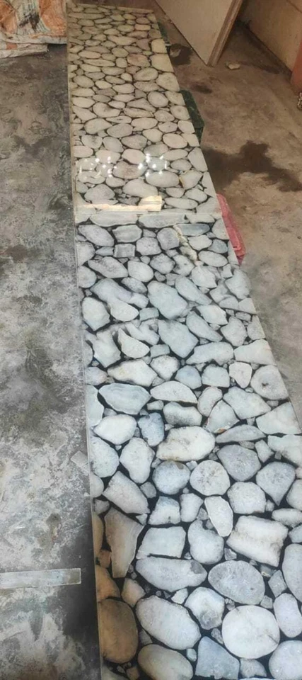 White Agate, Coffee Table Slab, Handmade, Gemstone Inlay, Luxury Home Décor - Image 4 of 4