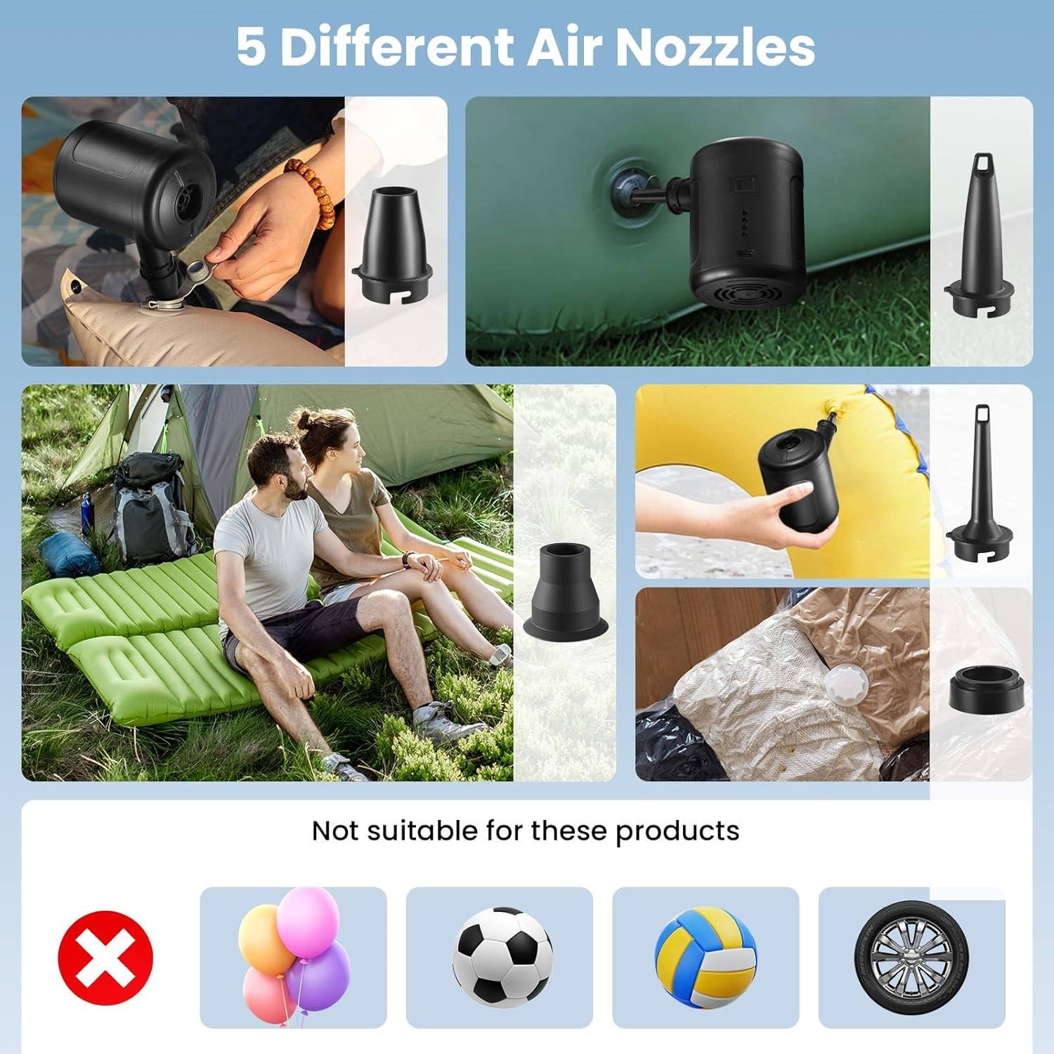 Portable Air Pump for Inflatables, Air Mattress Pump with 6000 mAh Battery