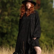 House Of Lancry Midi Dress Flowy Size Medium Black Leopard Cheetah Whimsygoth