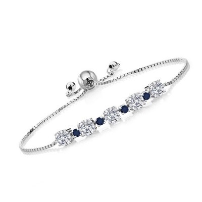 925 Sterling Silver Gemstone Birthstone and Blue Sapphire Tennis Bracelet for