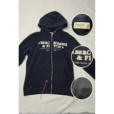 Abercrombie Fitch Soft AF Fleece Hoodie Mens M Navy Blue Applique Distressed