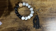 Beaded Wristlet Keychain with Tassel   Black ...