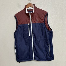 Straight Down Navy Burgundy Golf Vest Insulated Full Zip Colorblock Logo Size L