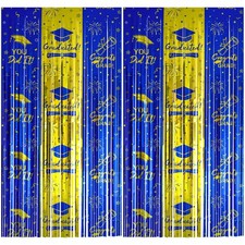 2 PCS Blue Gold Graduation Foil Fringe Curtain Backdrop 3.3x6.56 Ft Streamer