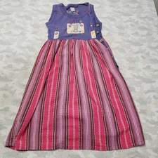 Hand Block Dress Womens Small Multicolor Cottage Core Button Sleeveless