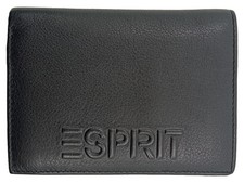 Esprit Damen Leder Geldbörse Schwarz Portemonnaie Wallet Logo Print