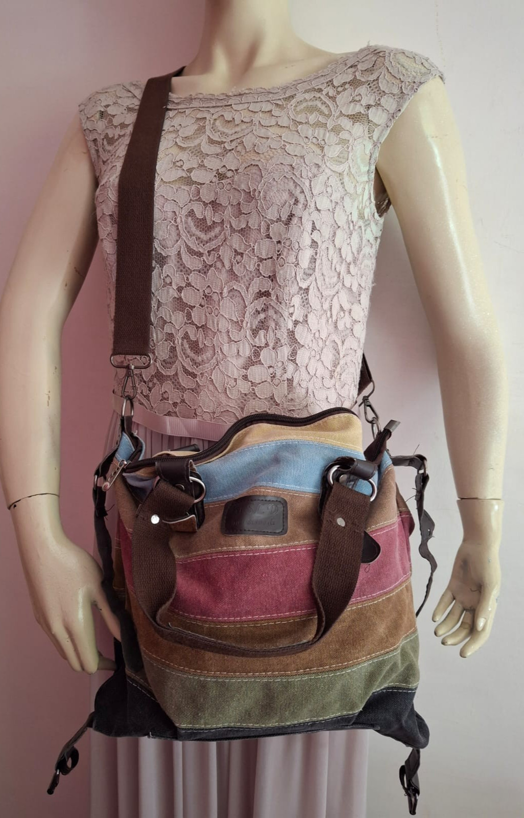 MSLD Canvas Patchwork Shoulder Bag Large Capacity… - image 2