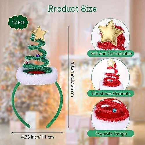  12 Piezas Diademas Árbol de Navidad con Campanas Estrella Primavera Navidad Papá Noel  Foto 3 de 4