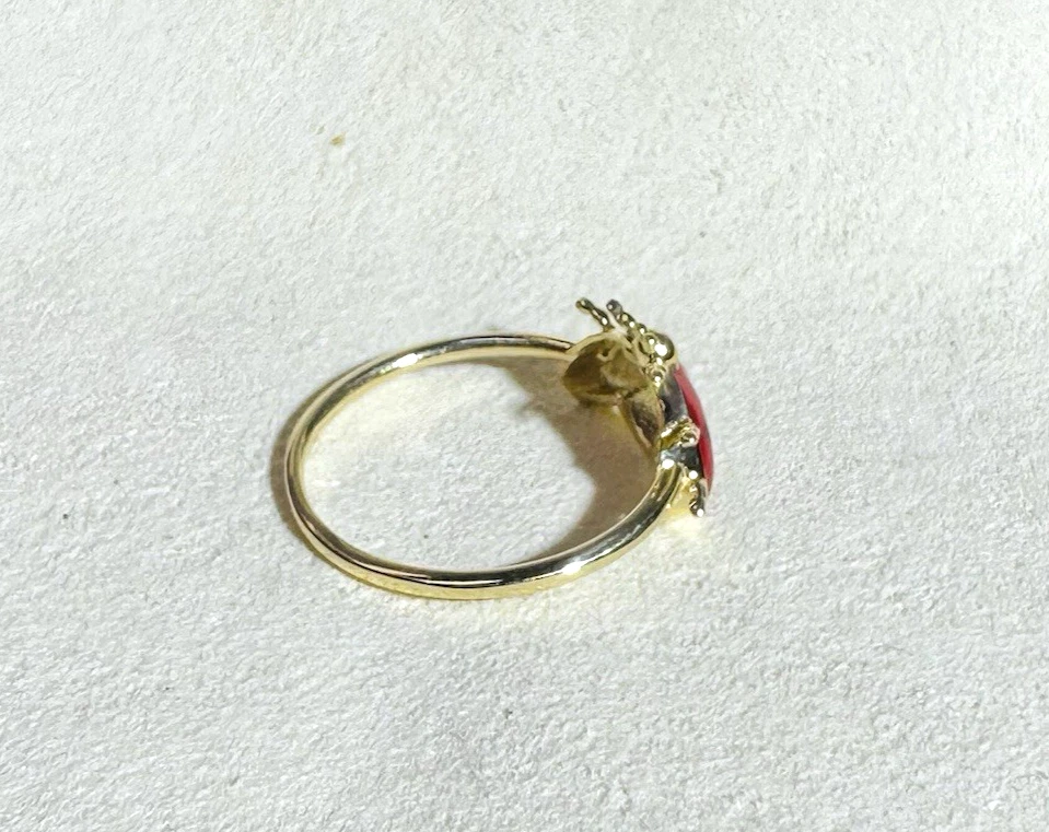 实心 14K 黄金珐琅女士虫带戒指 尺寸 7.5 — 第 2/4 张图片