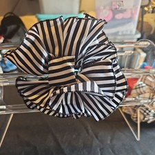 Vtg 1990's Hair Claw Clip Black White Striped Satin OVERSIZED Ruffle Bow
