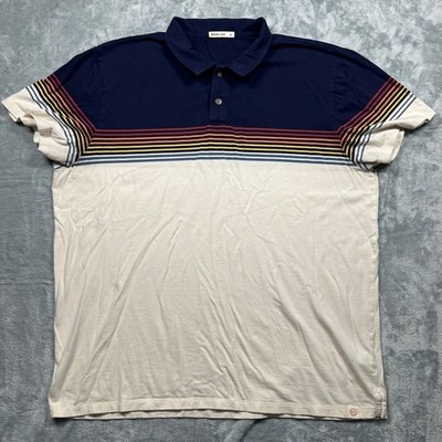 Marine Layer Polo Shirt Mens XL Navy Cream Striped Cotton Tencel