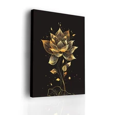 Lotus Wall Decor Black and Gold Picture for Bathroom, Zen Wall Art, Meditatio...