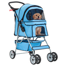 Pet Stroller 4-Wheel Dog Cat Stroller Travel Folding Carrier Puppy Stroller with