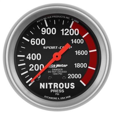 Auto Meter Nitrous Oxide Pressure Gauge 3428; Sport-Comp 2000 psi 2-5/8 in. Mech