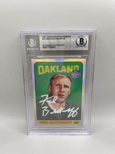 Fred Biletnikoff signiert 2001 Topps Archives Reserve #33 Karte Beckett Autogramm L2