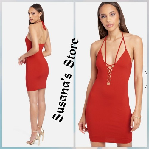 NWT BEBE SIZE XXS LACE UP DOUBLE STRAP HALTER DRESS Attractive and sexy $129.00 - 第 1/6 張圖片