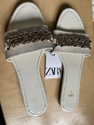New Zara flat leather sandals with chain size 9 | eBay