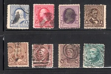 US Stamp Scott #219-226, 1c thru 10c, Lot of 8, 1890, Used, SCV$77