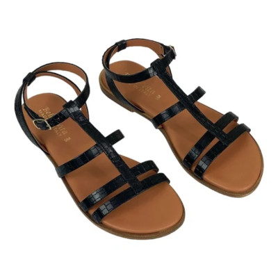 Bella Vita Sandals Slingback Ankle Strap Ira Italy Leather Black Croc New $100