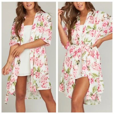SHOW ME YOUR MUMU Brie Robe in Garden of Blooms White Pink Floral One Size