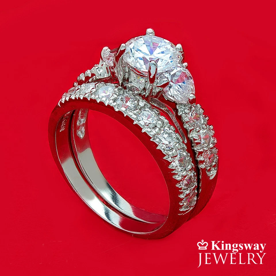 SU CONJUNTO DE ANILLOS DE COMPROMISO DE 3 PIEZAS PARA MUJER CORAZÓN DE PLATA 925 Y ACERO PARA HOMBRE Foto 2 de 4