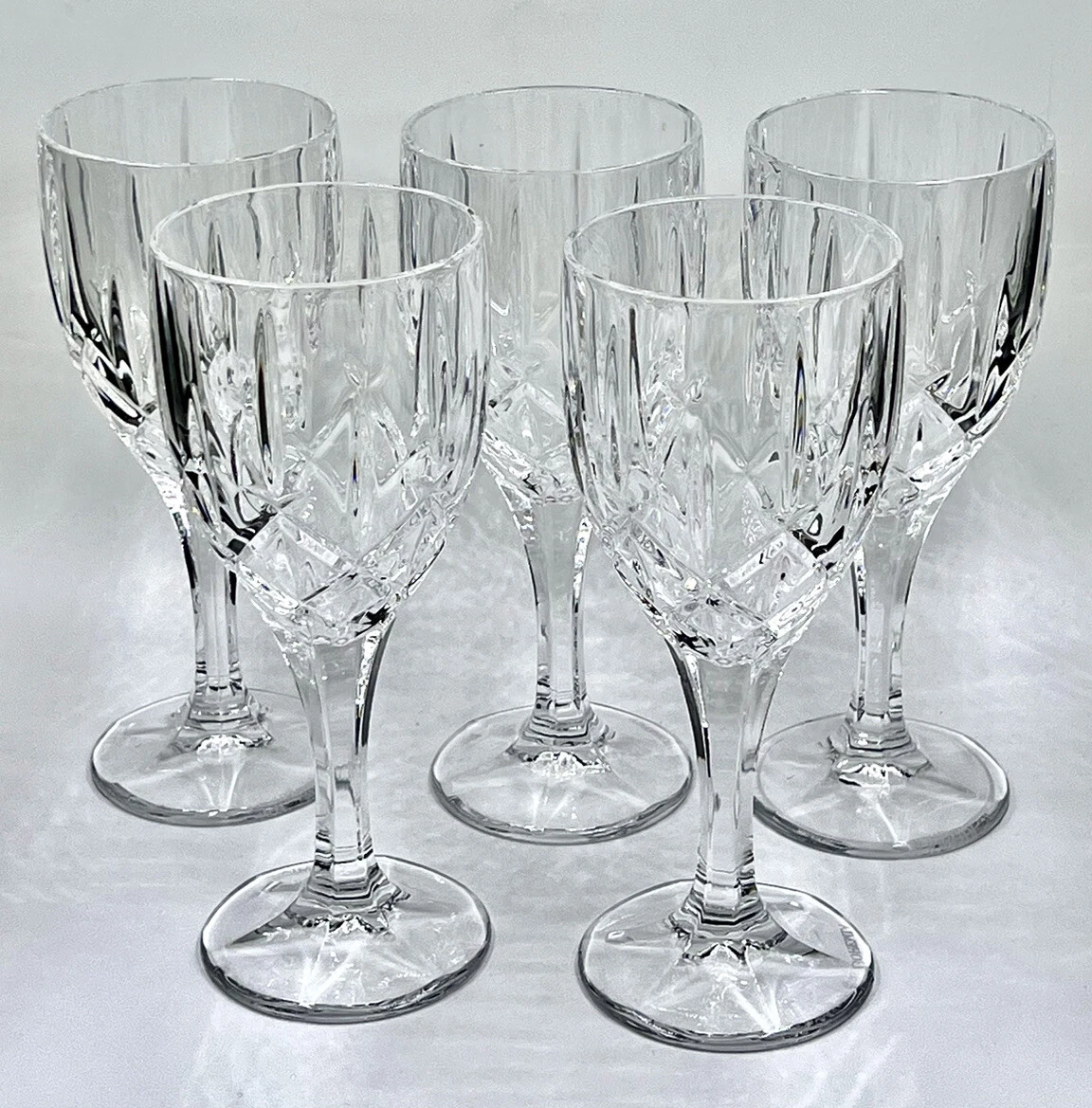 Bohemian Crystal Wine Glasses Set of 5   Criss Cross Pattern   Marked Bohemia