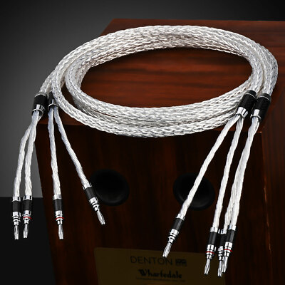 Paar Lautsprecherkabel Silber Platte Bananenstecker 8 Awg OCC Carbon Fiber Cord