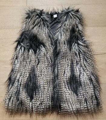 H&M Divided Women s Open Fur Vest Jacket Feathers Size 12 Side Pockets Lined